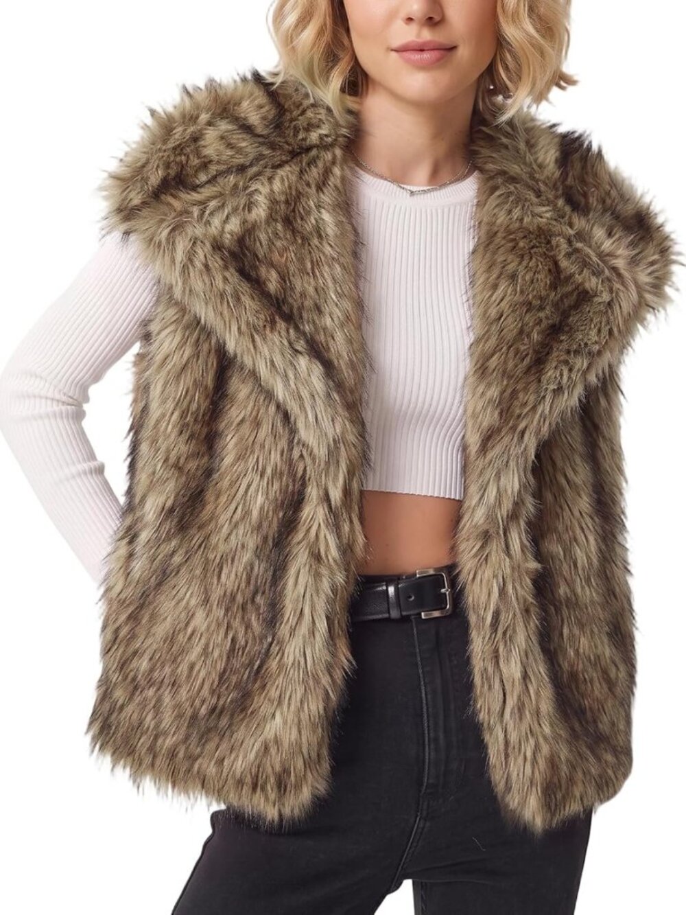 Cozy Faux Fur Vest with Lapel Collar | Sleeveless Shaggy Jacket for Women